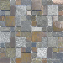 Mosaico de ardósia oxidado, azulejo de mosaico, azulejo de mármore branco, mosaico de vidro